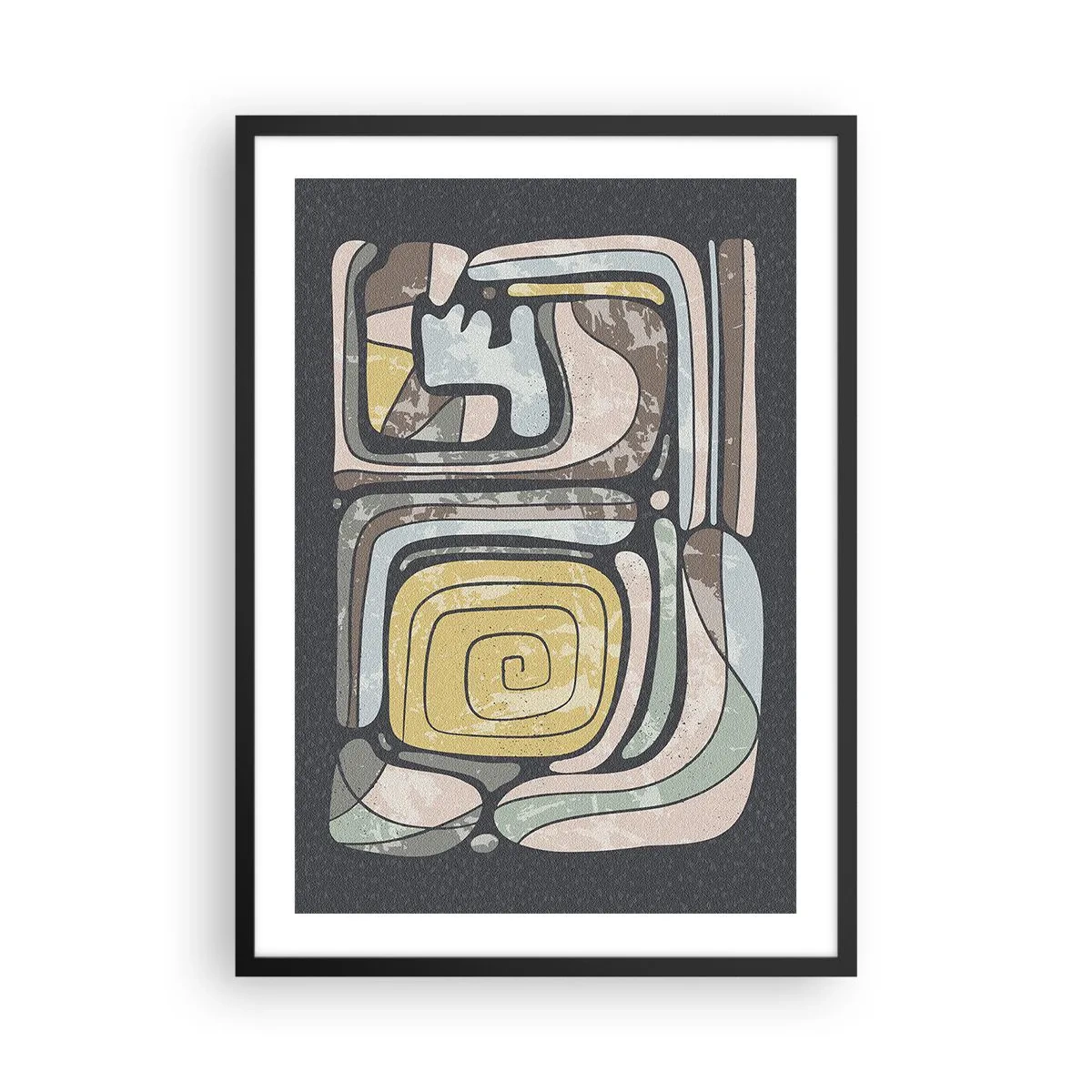 Poster în ramă neagră - Operă de artă abstractă cu modele geometrice în tonuri pământii - 50x70cm - Abstracție în spirit precolumbian - Decorațiune modernă pentru perete pentru living și dormitor ARTTOR