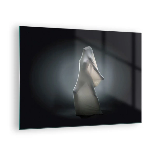 Tablou pe sticlă - O siluetă misterioasă în lumina blândă - 70x50cm - Dorințe ascunse - Decorațiune modernă pentru perete pentru living și dormitor ARTTOR