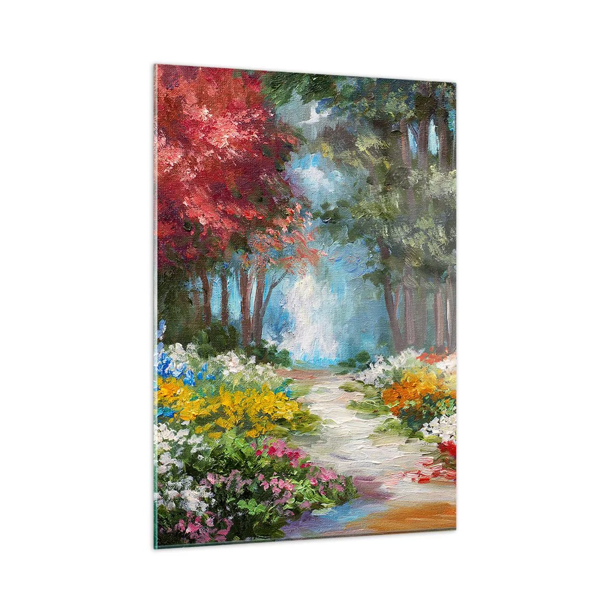 Tablou pe sticlă - Grădină de pădure, pădure de flori - 50x70 cm