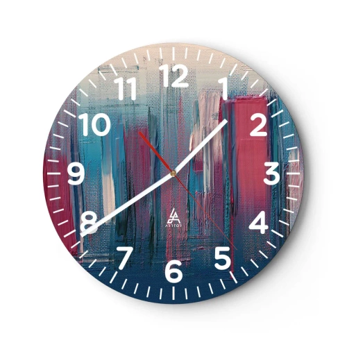 Ceas de perete - Ceas pe sticlă - Compoziție verticală în albastru și roșu - 30x30 cm