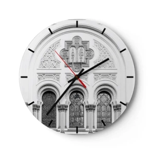 Ceas de perete - Ceas pe sticlă - Fațadă bogat decorată cu ornamente și ferestre în stil istoric - 30x30cm - La granița dintre culturi - Decorațiune modernă pentru perete pentru living, bucătărie și dormitor ARTTOR