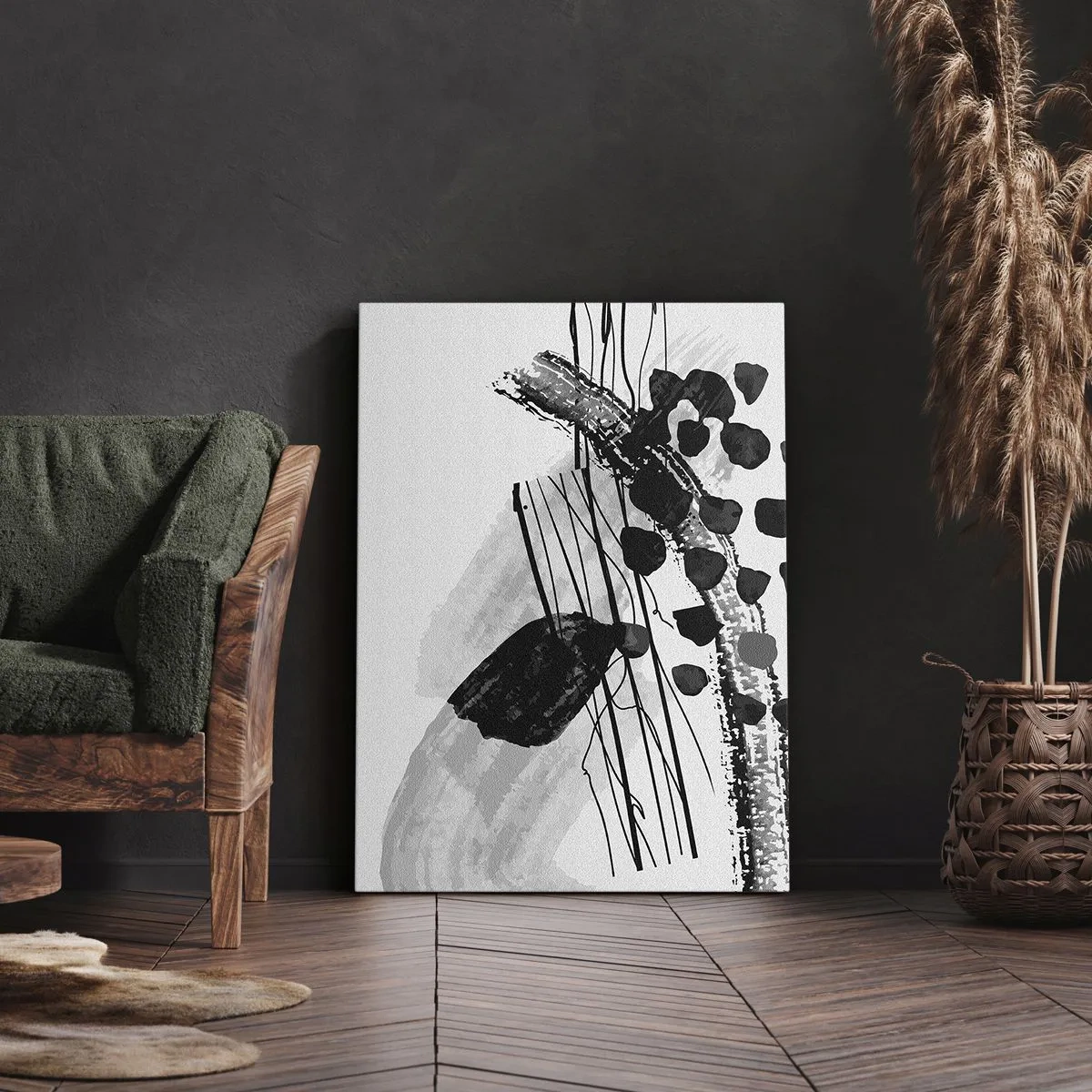Tablou pe pânză - Abstracție organică în negru și alb - 50x70 cm