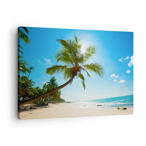 Tablou pe pânză Canvas - O plajă cu palmieri într-un peisaj tropical - 70x50cm - Nu arăta nimănui - Decorațiune modernă pentru perete pentru living și dormitor ARTTOR