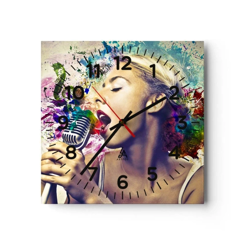Ceas de perete - Ceas pe sticlă - Pictează lumea cu vocea ta - 40x40 cm
