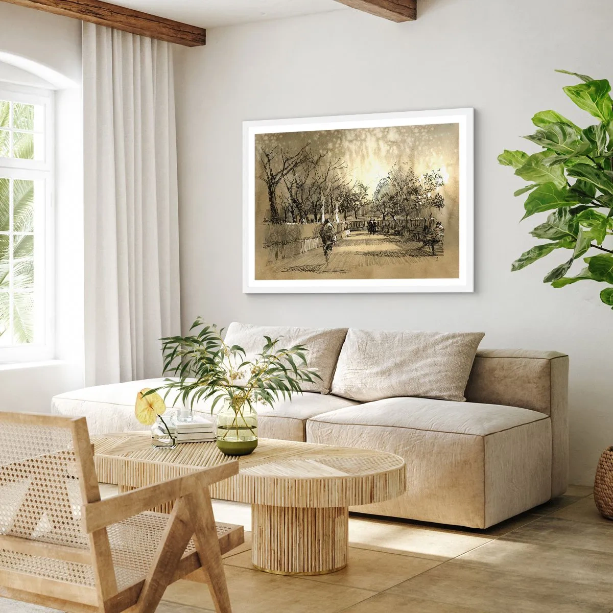 Poster în ramă albă - Un moment reținut cu pene - 91x61 cm