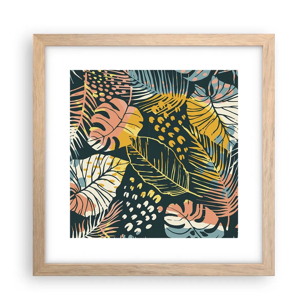 Poster în ramă de stejar deschis - Fantezie cu frunze - 30x30 cm