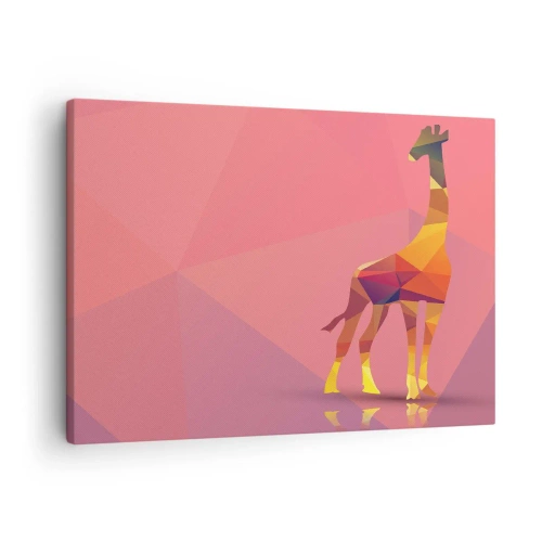 Tablou pe pânză Canvas - Siluetă geometrică de girafă în nuanțe pastelate de roz și galben - 70x50cm - În culorile savanei - Decorațiune modernă pentru perete pentru living și dormitor ARTTOR