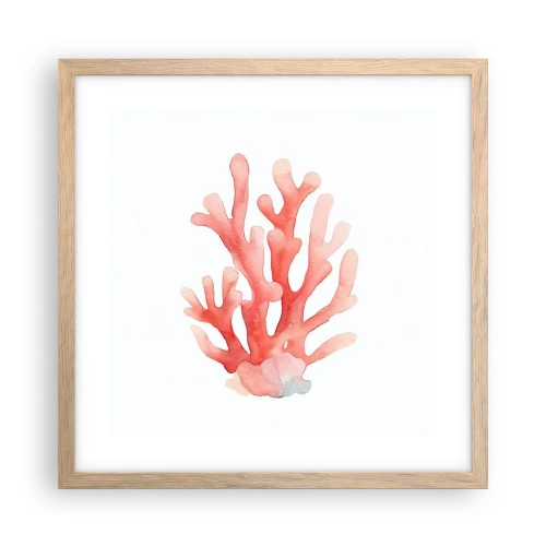 Poster în ramă de stejar deschis - Culoare de coral - 40x40 cm