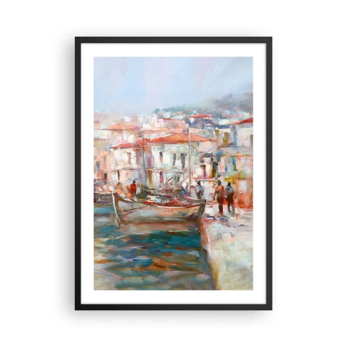 Poster în ramă neagră - Un port pitoresc în culori pastelate - 50x70cm - Vacanță pastelată - Decorațiune modernă pentru perete pentru living și dormitor ARTTOR