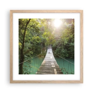 Poster în ramă de stejar deschis - Peste apa de azur spre pădurea de azur - 40x40 cm