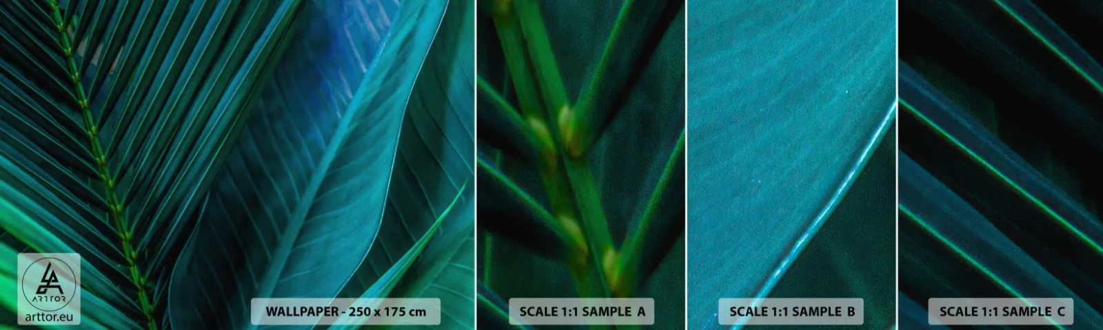 Mostră tapet autocolant Deluxe Sticker - Anatomia verdelui - Frunze verzi, Planta tropicala, Natură - 100x30 cm