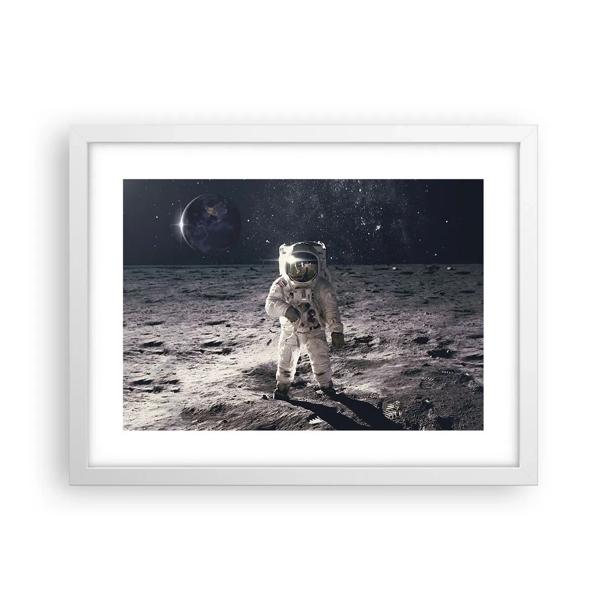Poster în ramă albă - Salutări de pe Lună - 40x30 cm