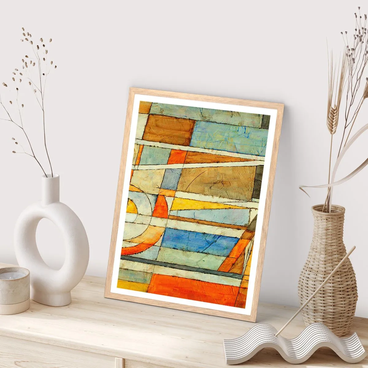 Poster în ramă de stejar deschis - Cubismul în construcție - 70x100 cm