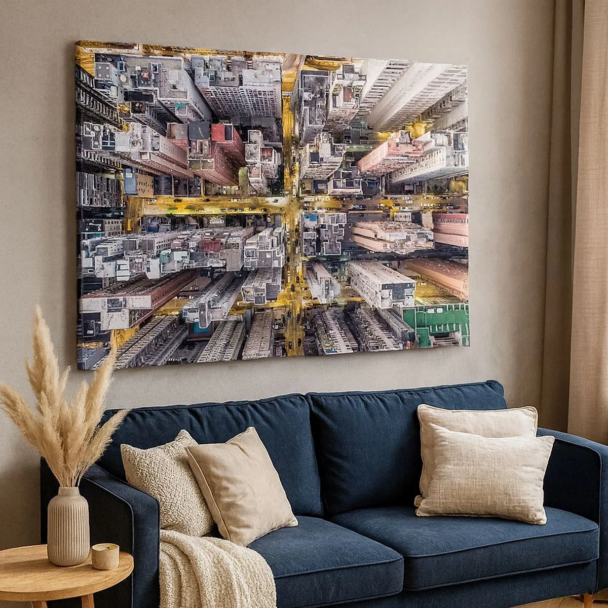 Tablou pe pânză Canvas - O vedere de sus a unui oraș plin de zgârie-nori - 70x50cm - Salutări din Hongkong - Decorațiune modernă pentru perete pentru living și dormitor ARTTOR