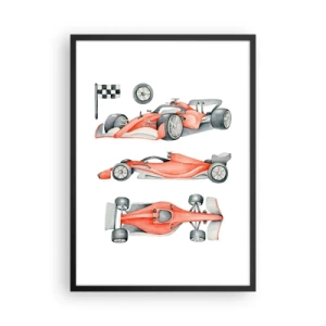 Poster în ramă neagră - Ilustrație în acuarelă a unei mașini de curse - 50x70cm - Prindeți visul - Decorațiune modernă pentru perete pentru living și dormitor ARTTOR