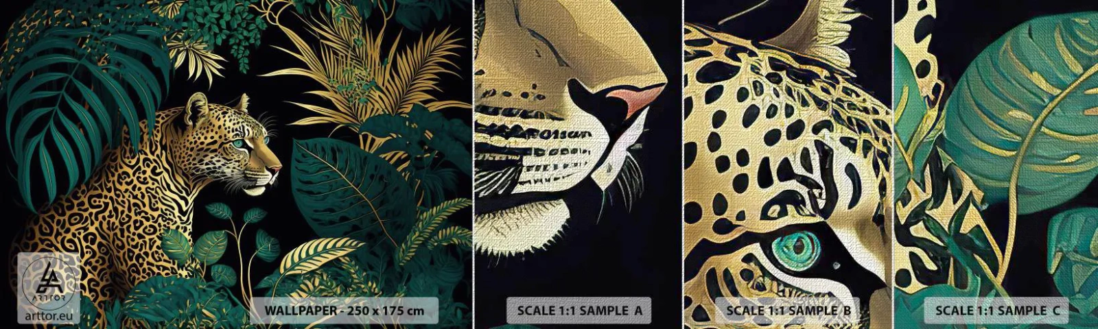 Mostră tapet Premium Canvas - Domnitorul junglei - leopard, Junglă, Tropical - 100x30 cm