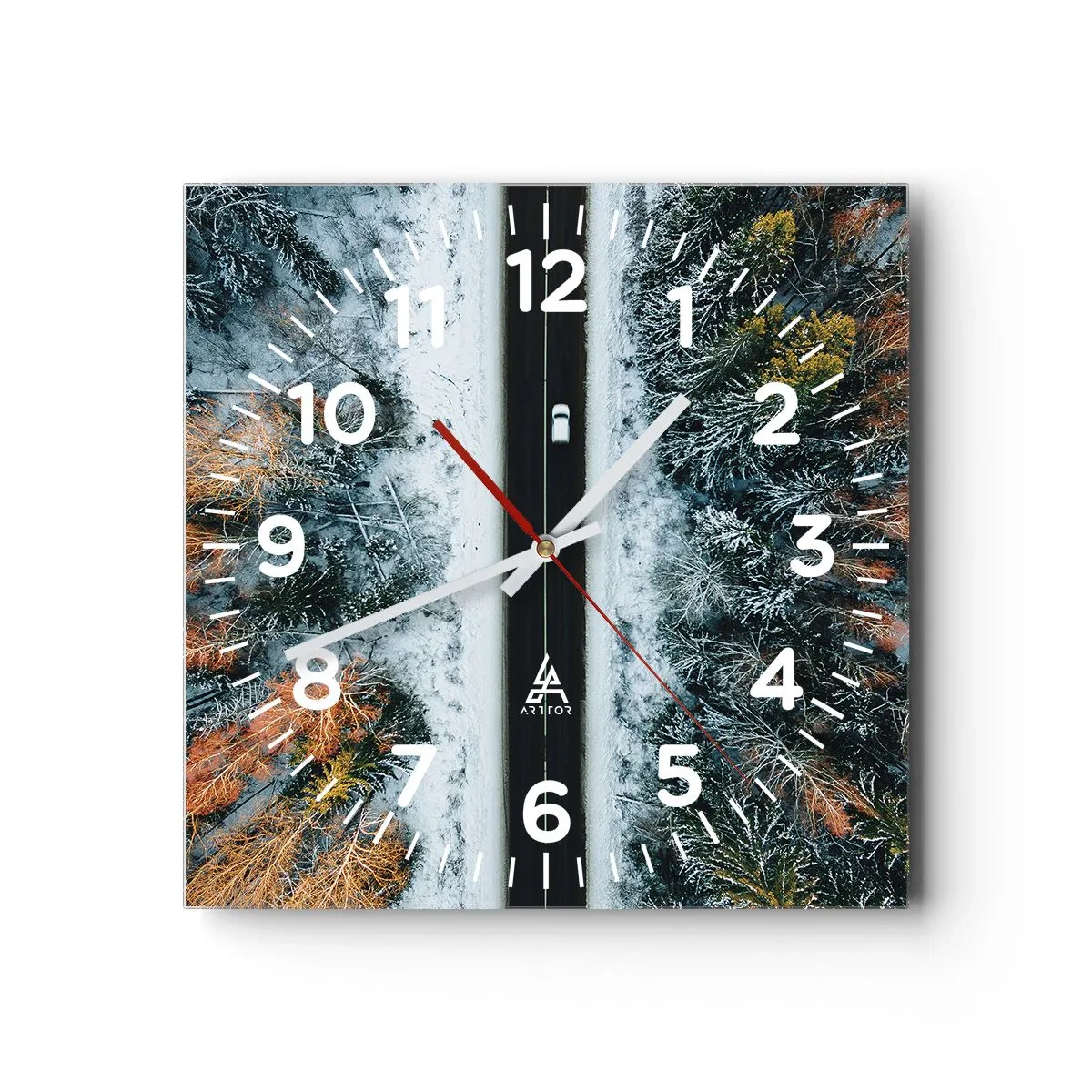 Ceas de perete - Ceas pe sticlă - Prin pădurea de iarnă - 40x40 cm