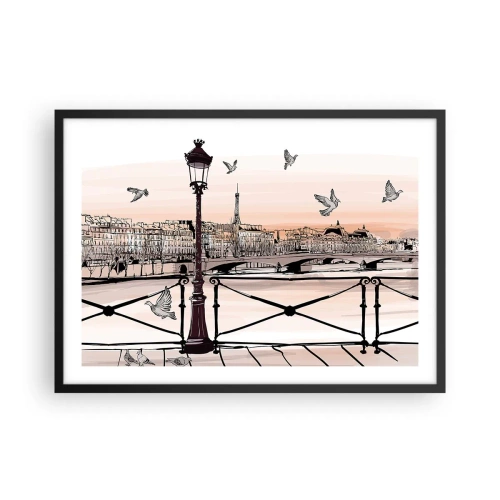 Poster în ramă neagră - Deasupra acoperișurilor Parisului - 70x50 cm