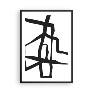 Poster în ramă neagră - Compoziție abstractă de linii negre pe fundal alb - 50x70cm - Construcție în alb și negru - Decorațiune modernă pentru perete pentru living și dormitor ARTTOR