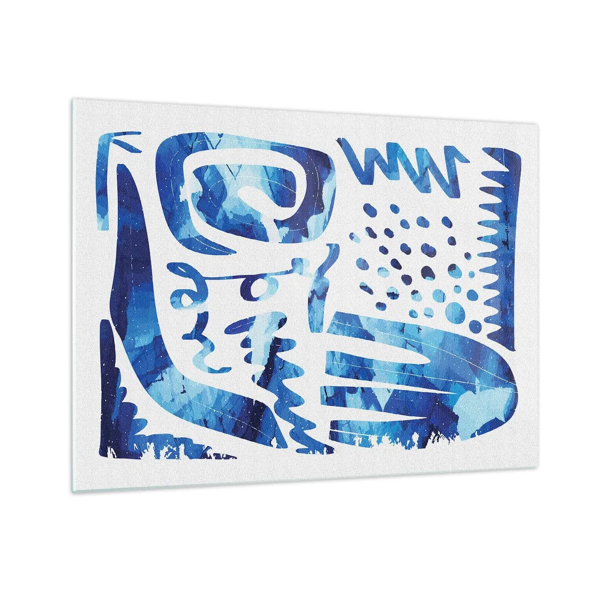 Tablou pe sticlă - Abstracție albastră dinamică cu forme geometrice - 70x50cm - Înapoi la rădăcini - Decorațiune modernă pentru perete pentru living și dormitor ARTTOR