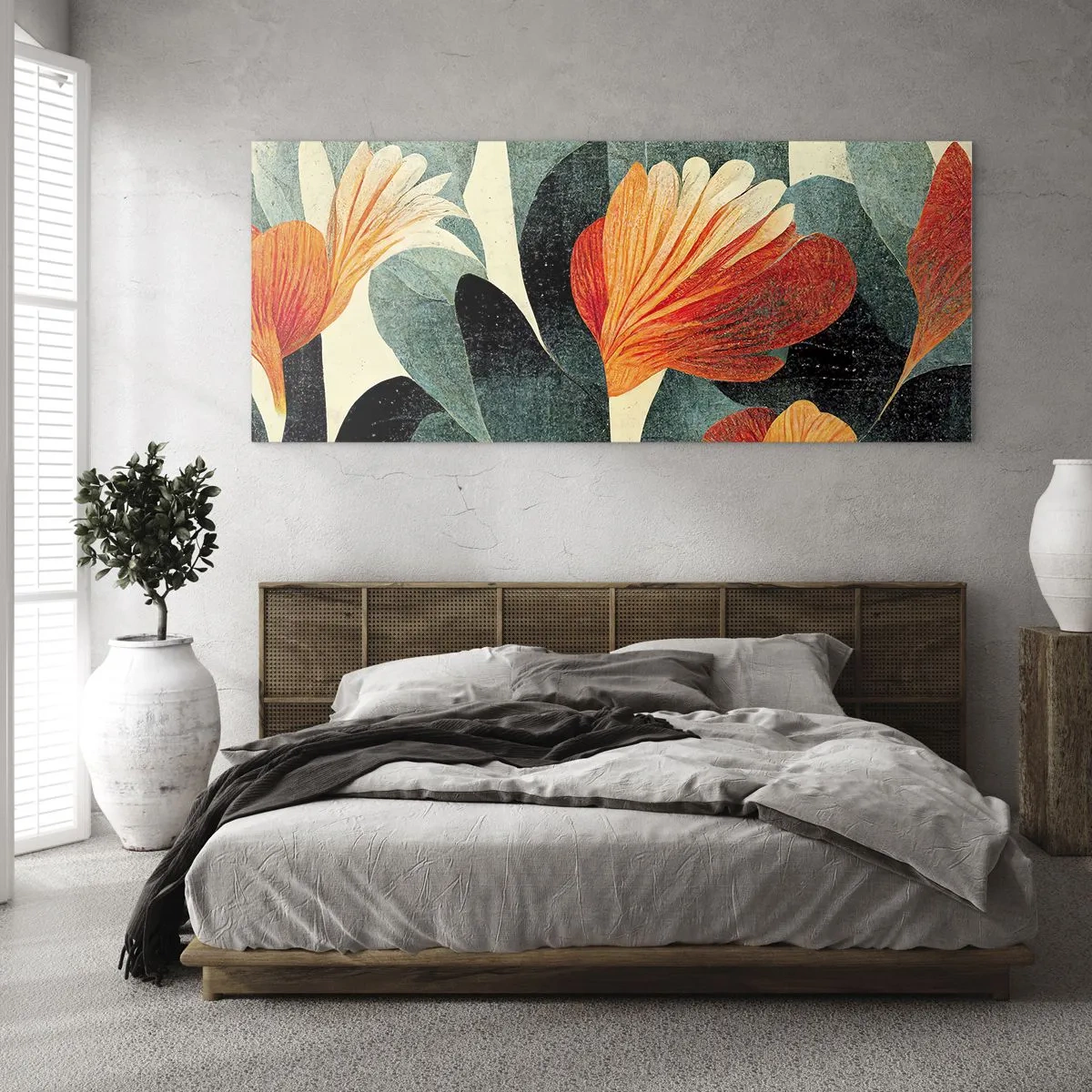 Tablou pe sticlă - Căldura de la tropice și răcoarea verdeței - 100x40 cm