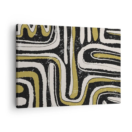 Tablou pe pânză Canvas - Model abstract în negru, alb și auriu - 70x50cm - Compoziție: pasaje și alei - Decorațiune modernă pentru perete pentru living și dormitor ARTTOR