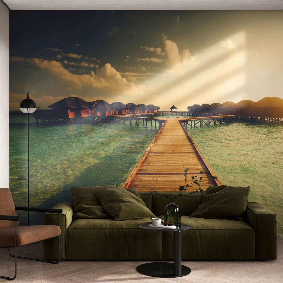 Tapet Premium Sand - O invitație caldă - Maldive, Peisaj, Case pe apă - 350x256 cm