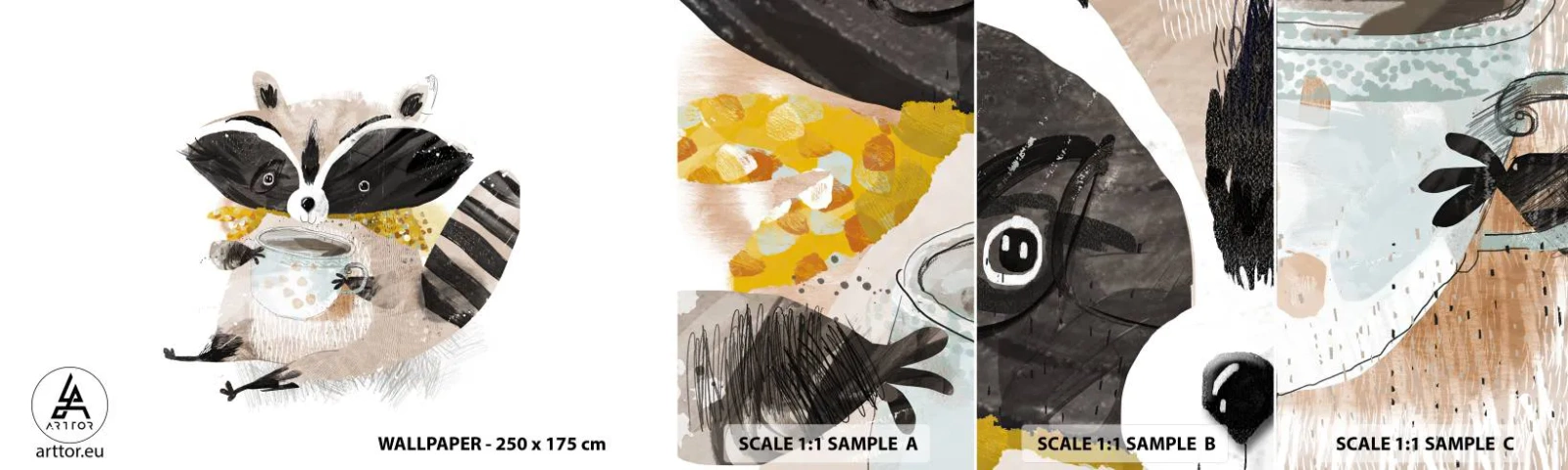 Mostră tapet autocolant Deluxe Sticker - Prietenul meu ratonul - Pentru copii, Raton, Grafică - 100x30 cm