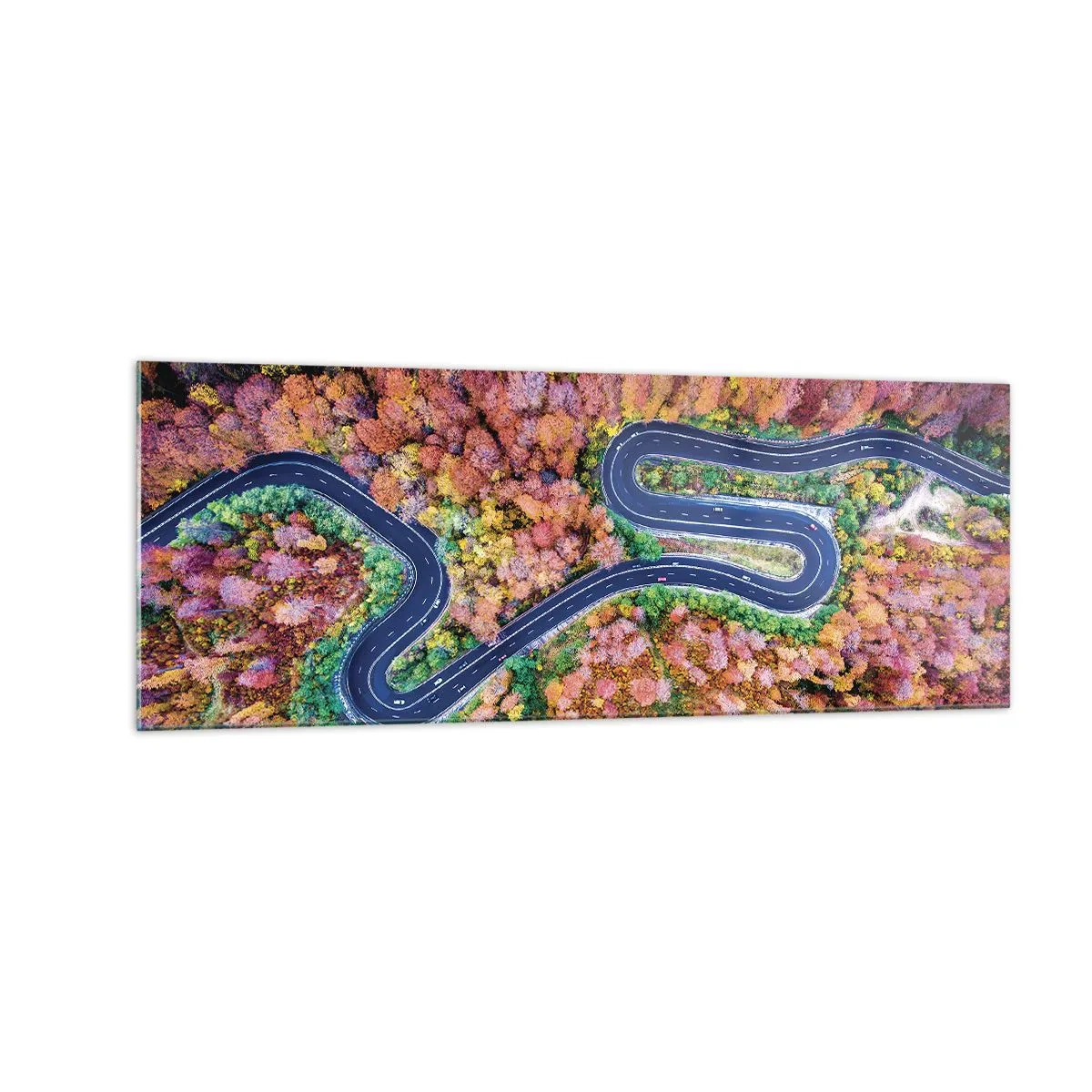 Tablou pe sticlă - Un drum șerpuit prin pădure - 140x50 cm