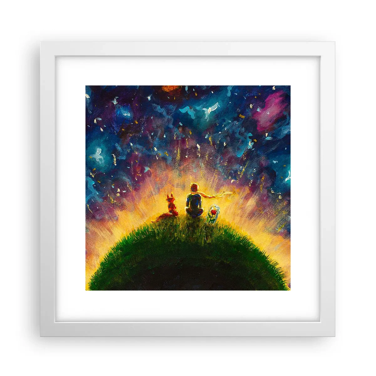 Poster în ramă albă - Dragoste și prietenie - întreaga lume - 30x30 cm