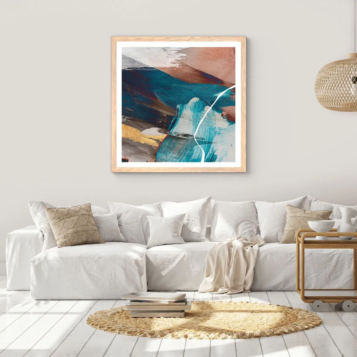 Poster în ramă de stejar deschis - Cu fler și energie - 50x50 cm