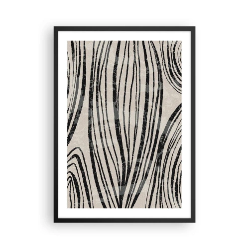 Poster în ramă neagră - Linii negre abstracte pe un fundal bej - 50x70cm - Deversare de linii - Decorațiune modernă pentru perete pentru living și dormitor ARTTOR