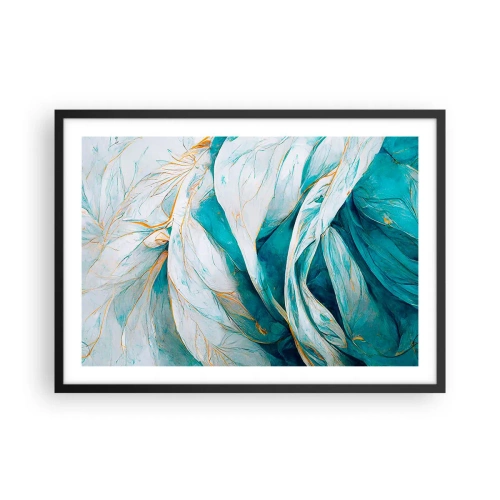 Poster în ramă neagră - Abstractul albastru cu motiv auriu - 70x50 cm
