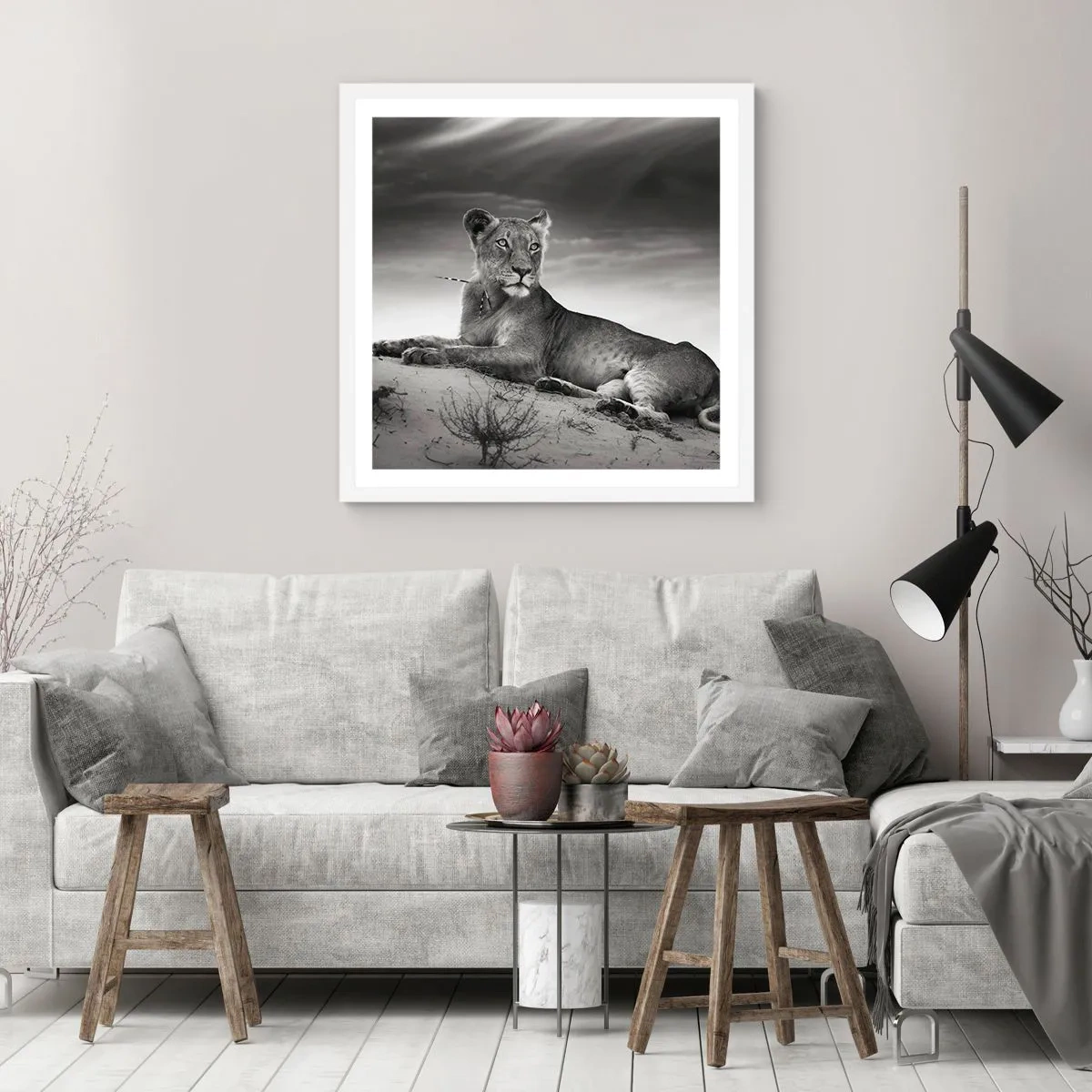 Poster în ramă albă - Odihna reginei deșertului - 30x30 cm