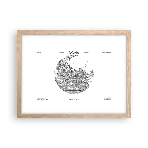 Poster în ramă de stejar deschis - Anatomia orașului Doha - 40x30 cm