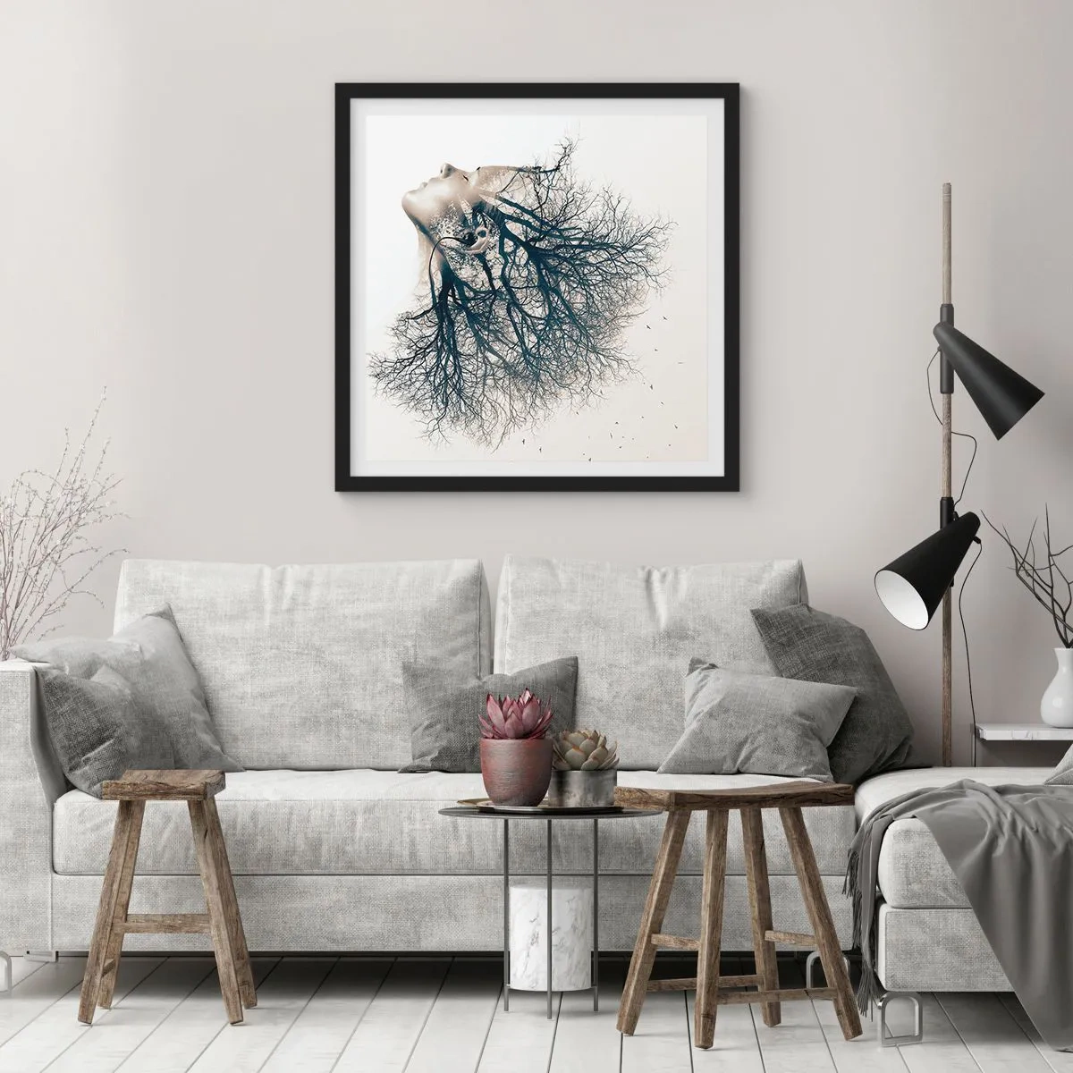 Poster în ramă neagră - Ascultând șoapta copacului - 60x60 cm