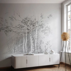 Tapet Premium Sand - Lumina pădurii de mesteceni - pădure, mesteacăn, Copaci - 300x210 cm