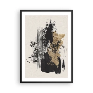 Poster în ramă neagră - Compoziție abstractă în nuanțe de negru și auriu - 50x70cm - Compoziție cu pasiune - Decorațiune modernă pentru perete pentru living și dormitor ARTTOR
