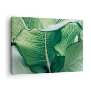 Tablou pe pânză Canvas - Frunze verzi cu detalii și structură expresive - 70x50cm - Viață intensă în verde - Decorațiune modernă pentru perete pentru living și dormitor ARTTOR