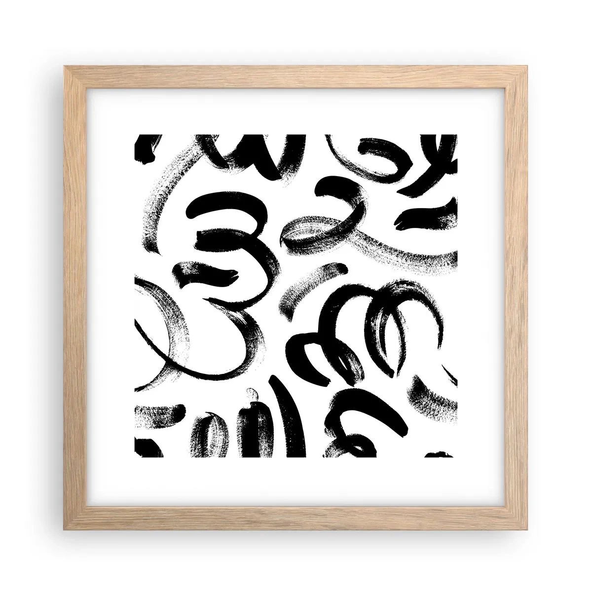 Poster în ramă de stejar deschis - Negru pe alb - 30x30 cm