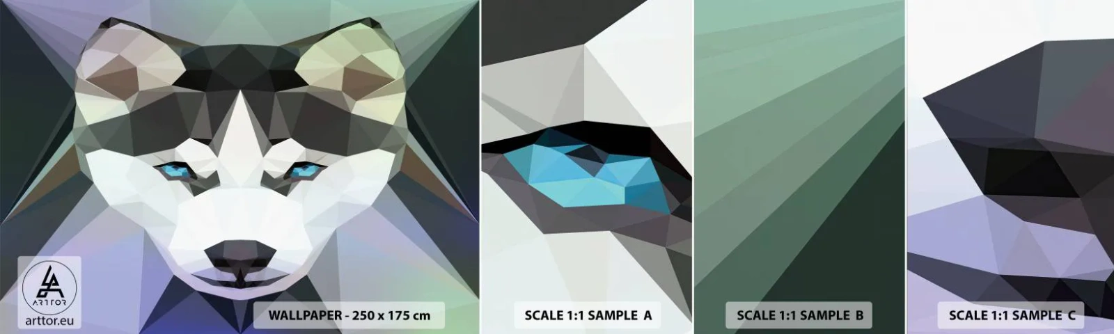 Mostră tapet autocolant Deluxe Sticker - O amintire a zăpezilor din nord - Abstracția, Animale, Lup - 100x30 cm