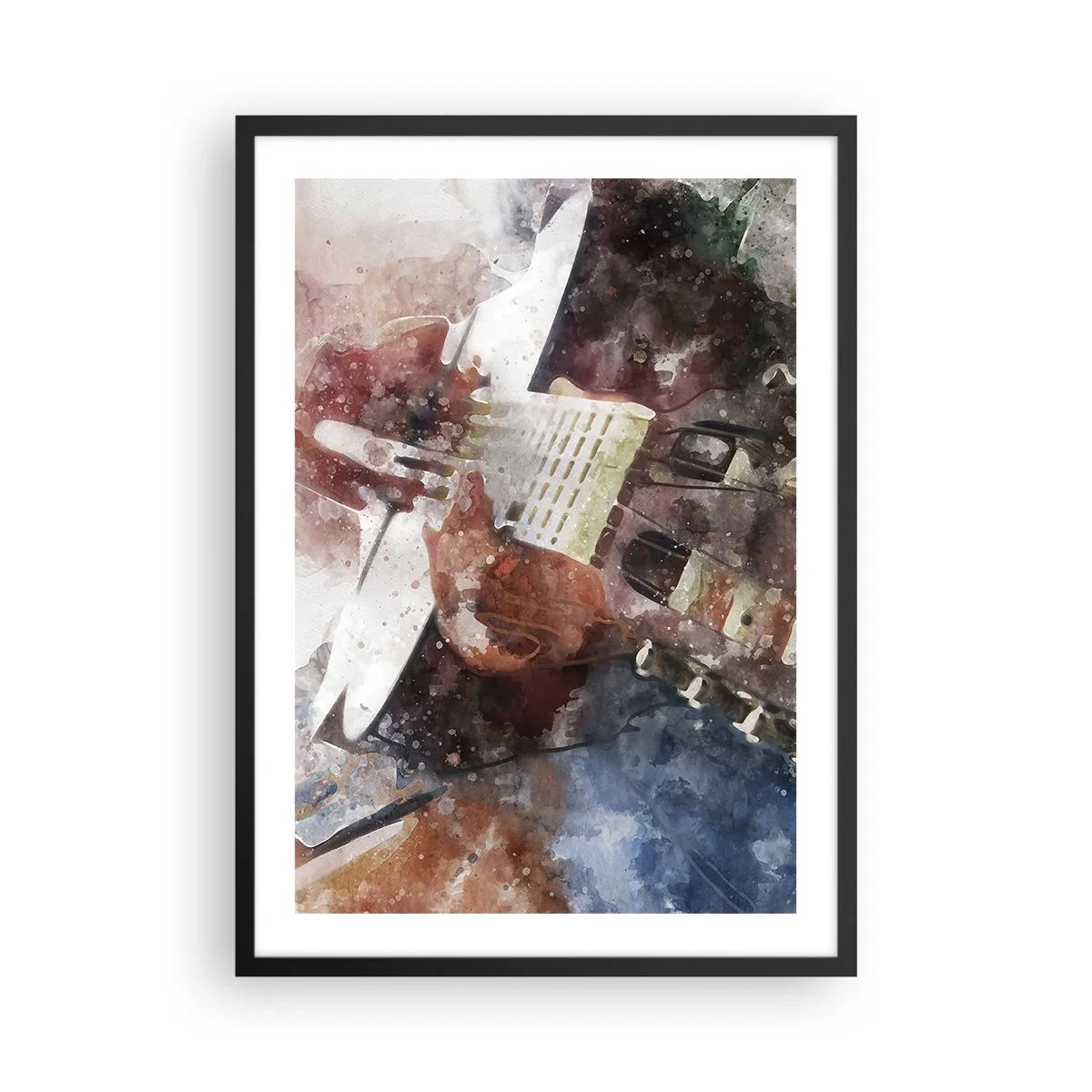 Poster în ramă neagră - Reprezentare artistică a unei chitare în stil acuarelă - 50x70cm - Și ce părere ai? - Decorațiune modernă pentru perete pentru living și dormitor ARTTOR