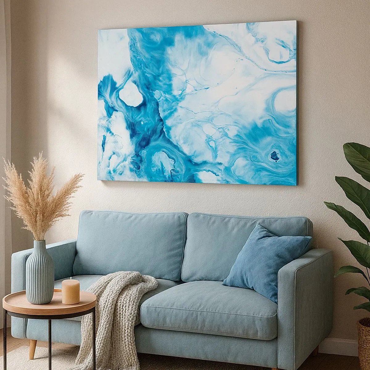 Tablou pe pânză Canvas - Model abstract în nuanțe de albastru - 70x50cm - Concert de nuanțe de albastru - Decorațiune modernă pentru perete pentru living și dormitor ARTTOR