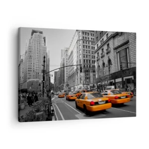 Tablou pe pânză Canvas - Taxiuri galbene pe străzile din New York - 70x50cm - Soarele marelui oraș - Decorațiune modernă pentru perete pentru living și dormitor ARTTOR