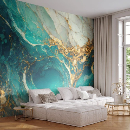 Tapet Premium Sand - Compoziție cu vene aurii - Abstracția, Marmură, Piatră - 100x70 cm