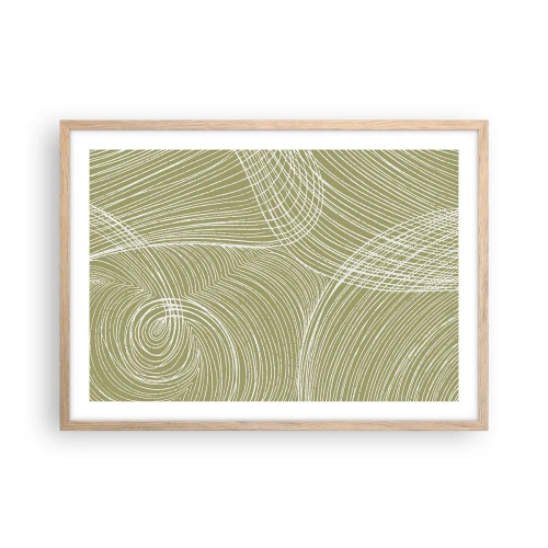 Poster în ramă de stejar deschis - Abstracție complicată în alb - 70x50 cm