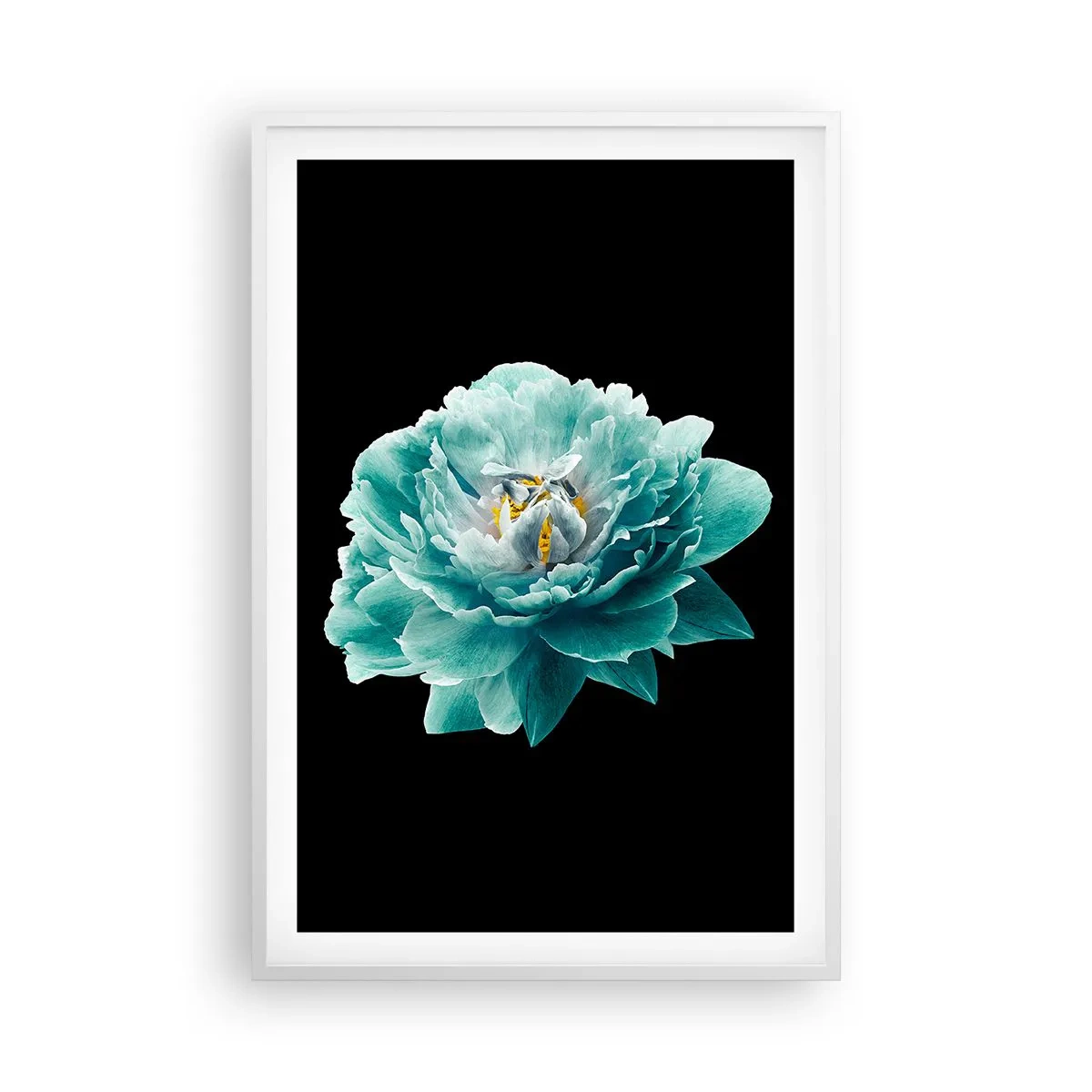 Poster în ramă albă - Petale albastre și aurii - 61x91 cm