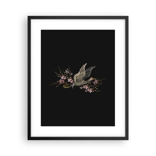 Poster în ramă neagră - Pasăre exotică brodată - 40x50 cm