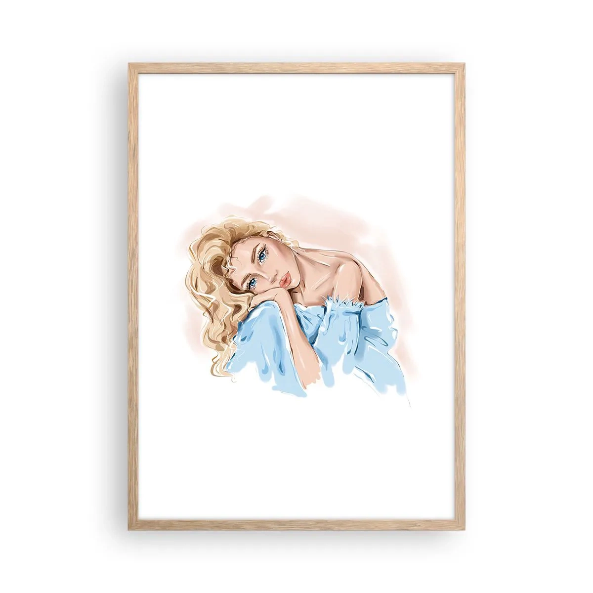 Poster în ramă de stejar deschis - Scufundată în vis albastru - 50x70 cm