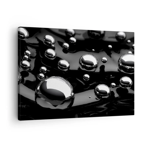 Tablou pe pânză Canvas - Picături abstracte pe o suprafață neagră - 70x50cm - Din adâncurile negre - Decorațiune modernă pentru perete pentru living și dormitor ARTTOR